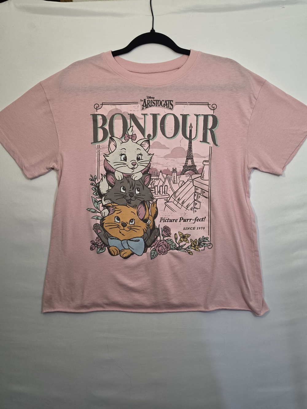 Disney Aristocats Bonjour Pink Cropped Graphic Tee Marie Cats Size L